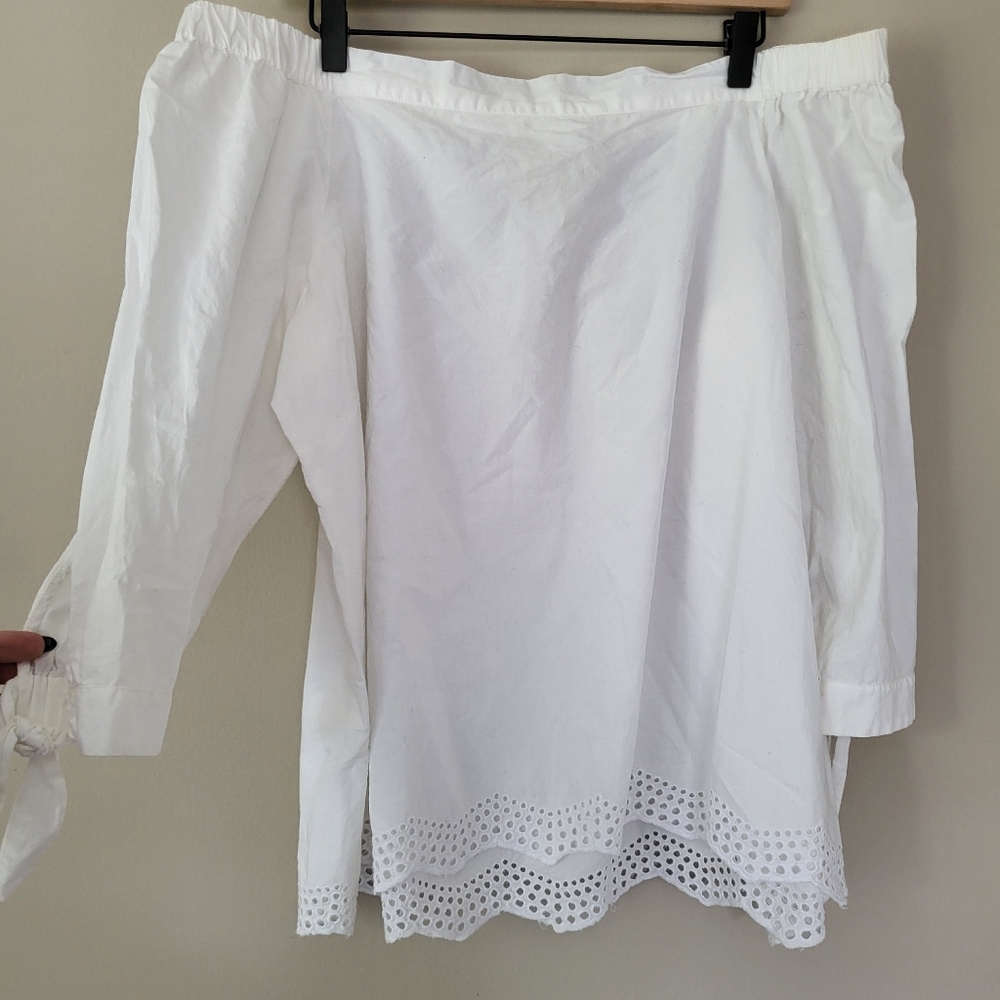 LOFT White Off-the-Shoulder Eyelet Top XL